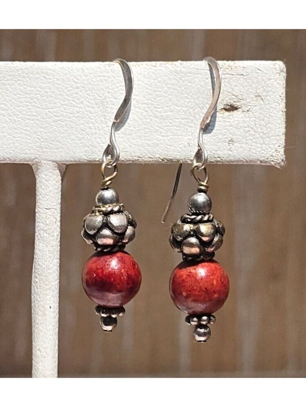 Sterling Silver Coral Dangle Earrings Boho